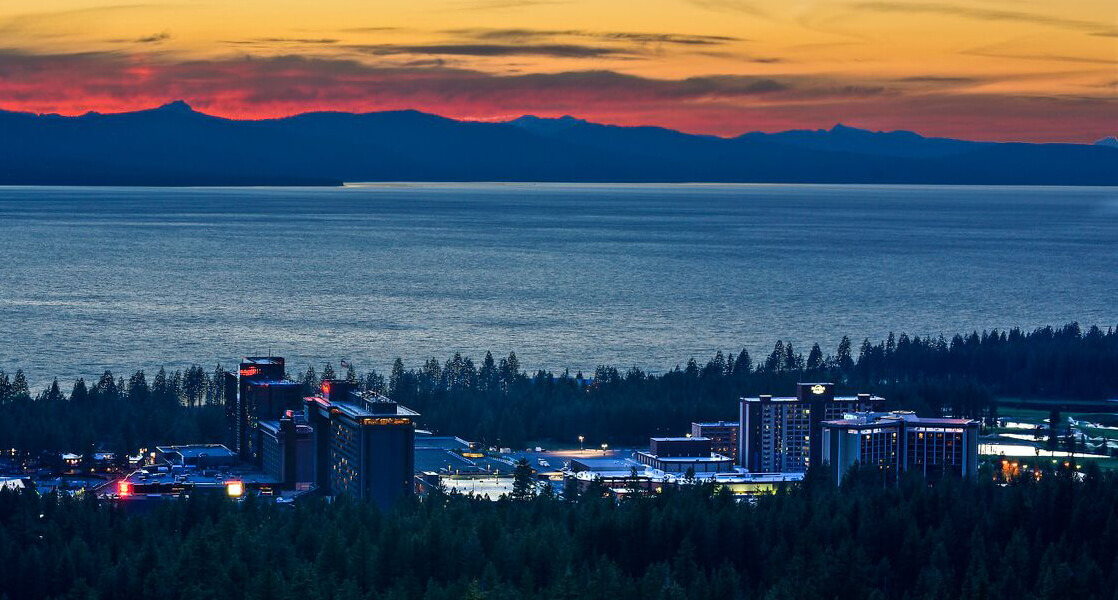 Sunset over the Lake Tahoe South Shore Casinos