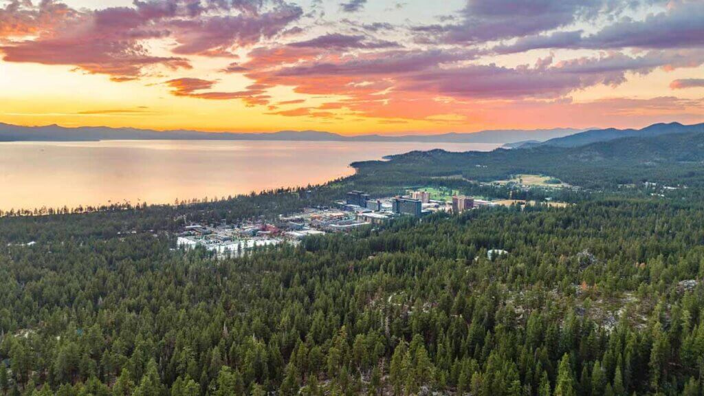 view of south lake tahoe city sunset