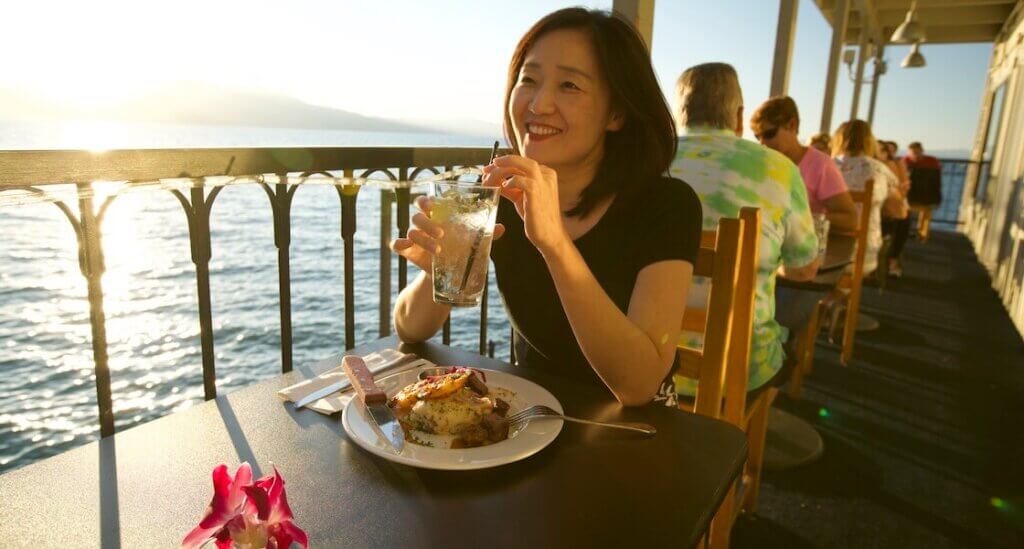 Lake view dining at the Boat House at Tahoe Beach Retreat