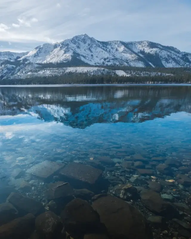 Reflection of Mount Tallac on a crisp winter morning